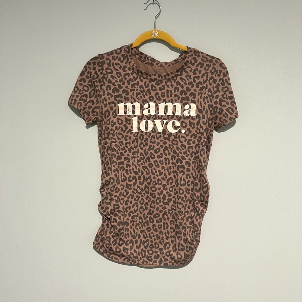 A:Glow Maternity Brown Black Animal Print Mama Love Fitted Tshirt size S